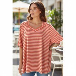 NWT Ulla Popken Top Colorful Striped Relaxed Fit Stretch Knit Plus Sz 24/26 269D